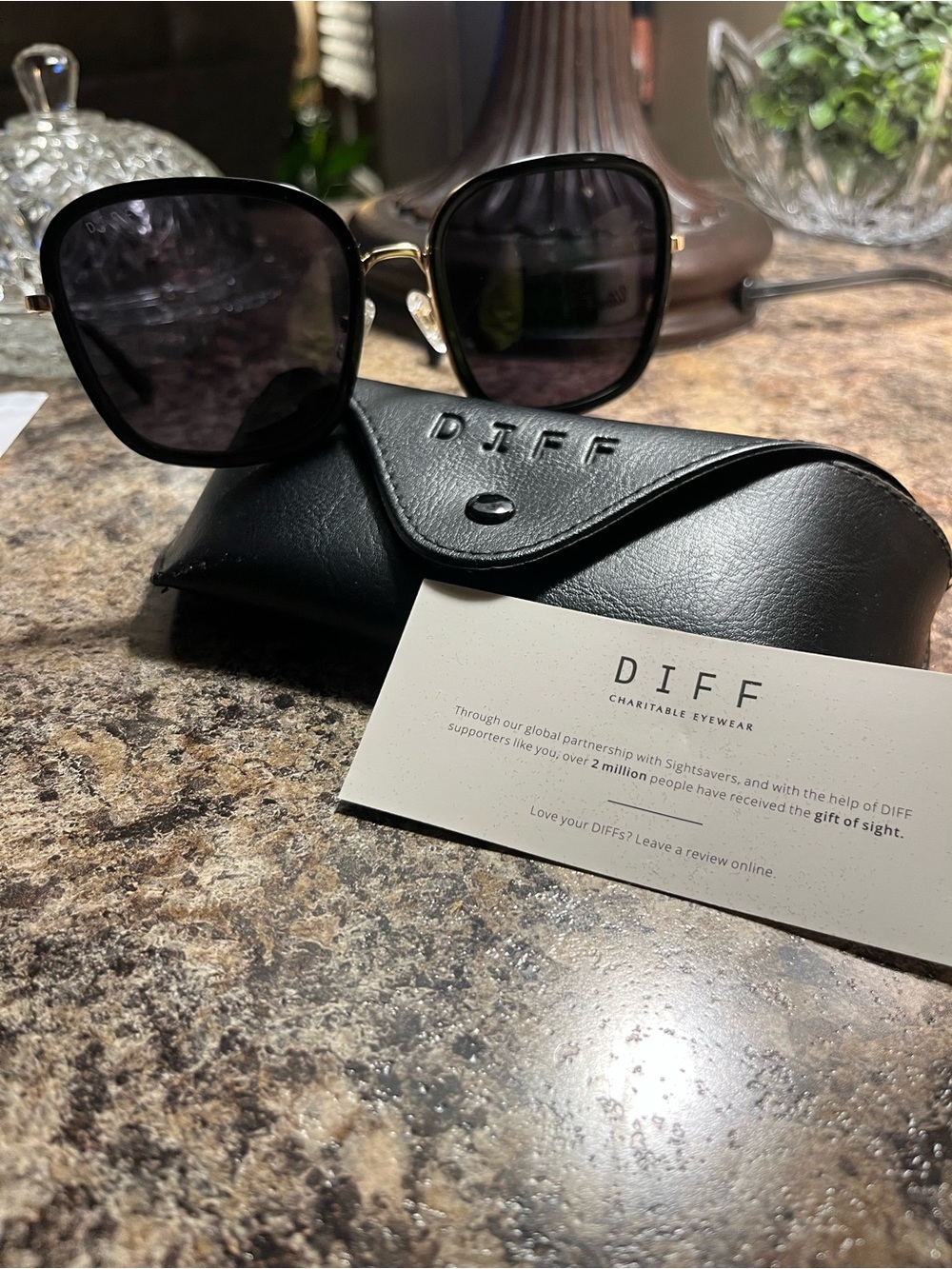Diff Eyewear Black Square Sunglasses with Gold Temples